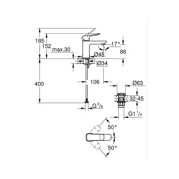 Grohe Dice смеситель для раковины, хром (1018570000)
