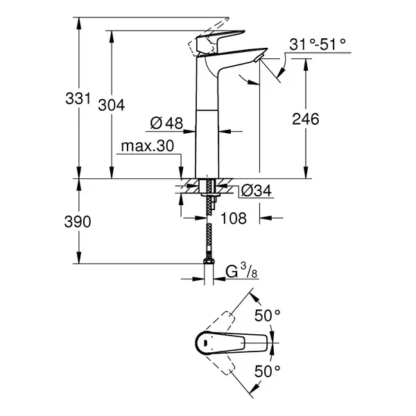 Grohe BauEdge New смеситель XL, хром (23761001)