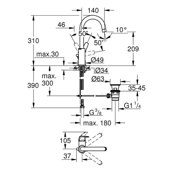Grohe Start Flow смеситель для раковины, хром (23811000)