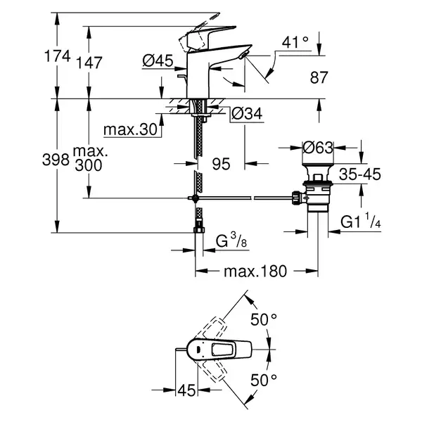 Grohe BauLoop смеситель для раковины, хром (23877001)