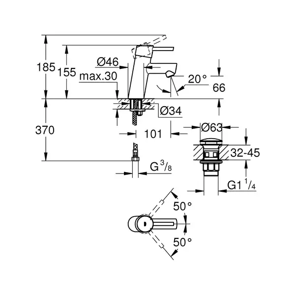 Grohe Concetto смеситель для раковины, хром (23931001)