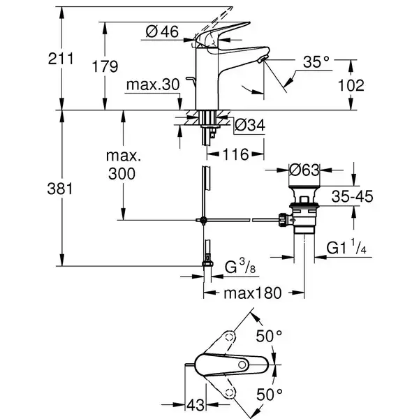 Grohe Euroeco смеситель, хром (24265001)