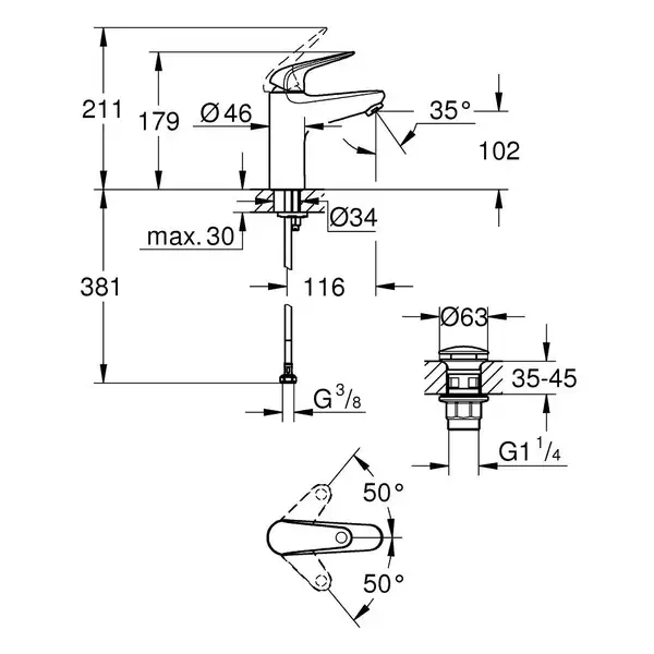 Grohe Swift Смеситель раковины, хром (24326001)