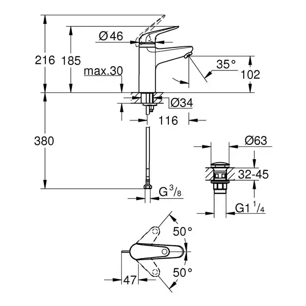 Grohe Swift смеситель для раковины, хром (24327001)