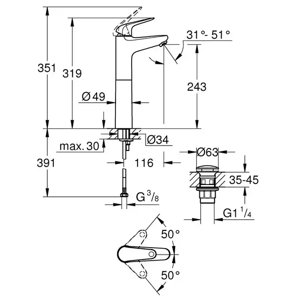 Grohe Swift смеситель для раковины, хром (24331001)