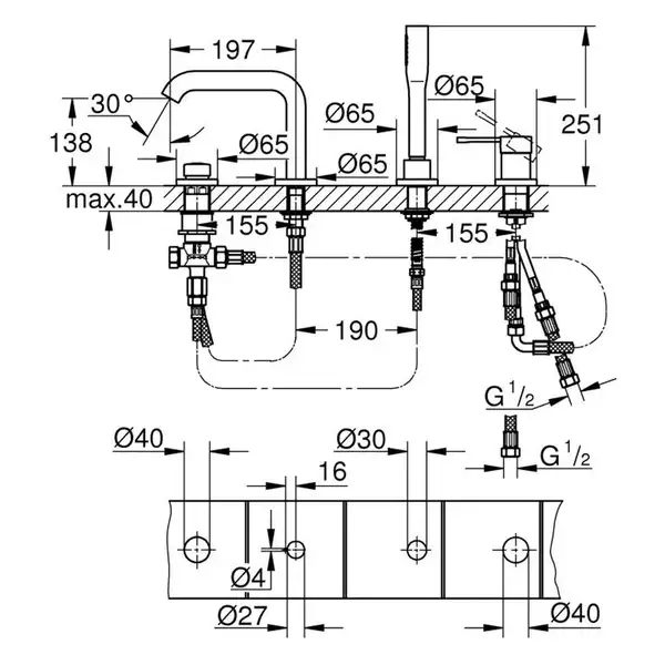 Grohe Essence змішувач для ванни, чорний (25251KF1) (25251kf1)