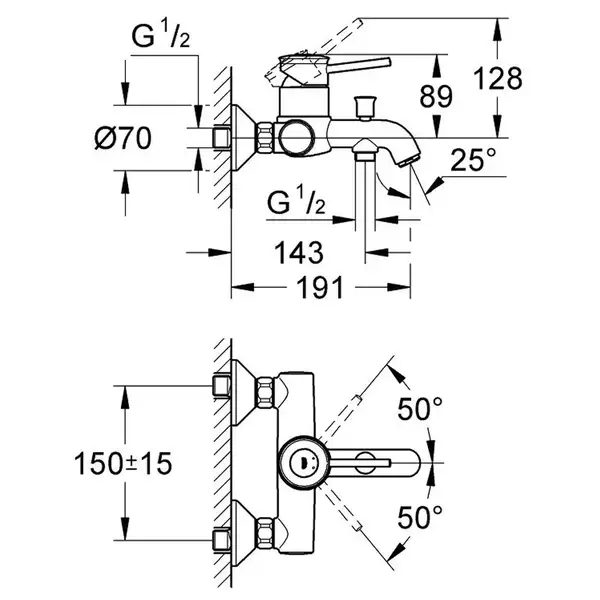 Grohe BauClassic змішувач ванни, хром (CV032464)