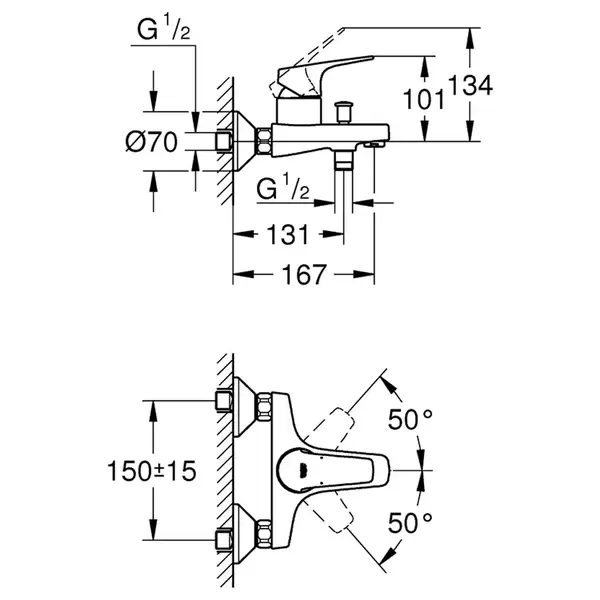 Grohe Start Flow змішувач для ванни, хром (CV036285)