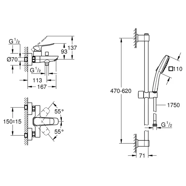 Grohe QuickFix Dice Змішувач для ванни, хром (CV036649)