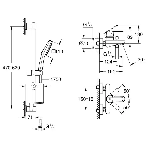 Grohe QuickFix Get змішувач ванни, хром (CV036748)