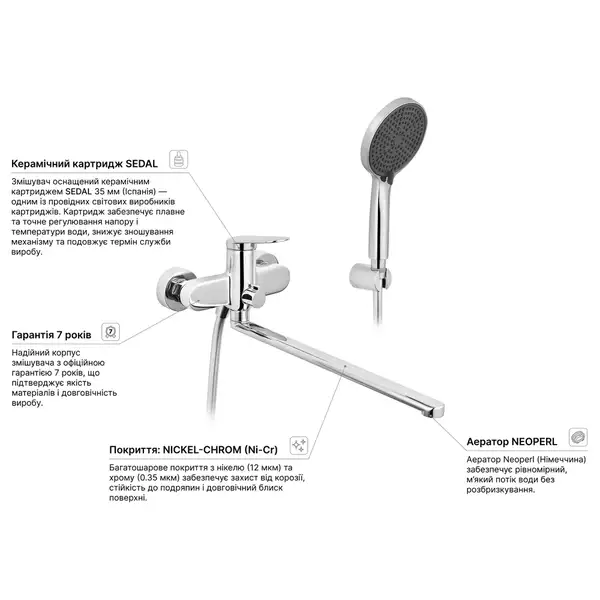 Kroner Element змішувач для ванни, хром (CV035956)