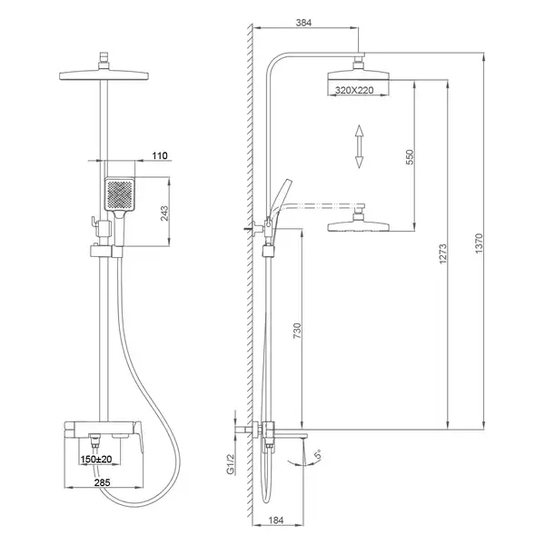 Frap F2490 душова система, хром (F2490)