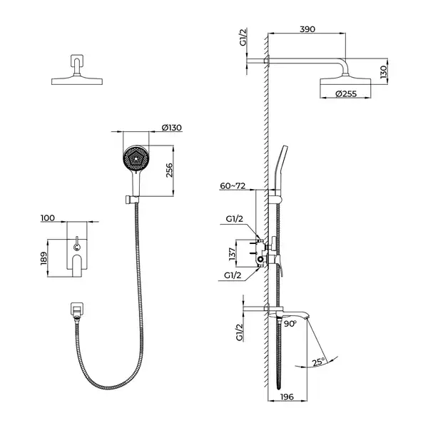 Frap F7175 Душова система, хром (F7175)