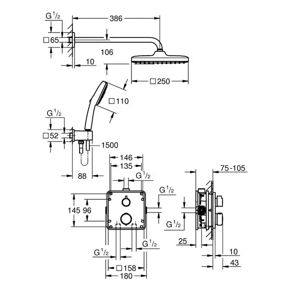 Grohe Precision Душевая система, чёрная (348822430)