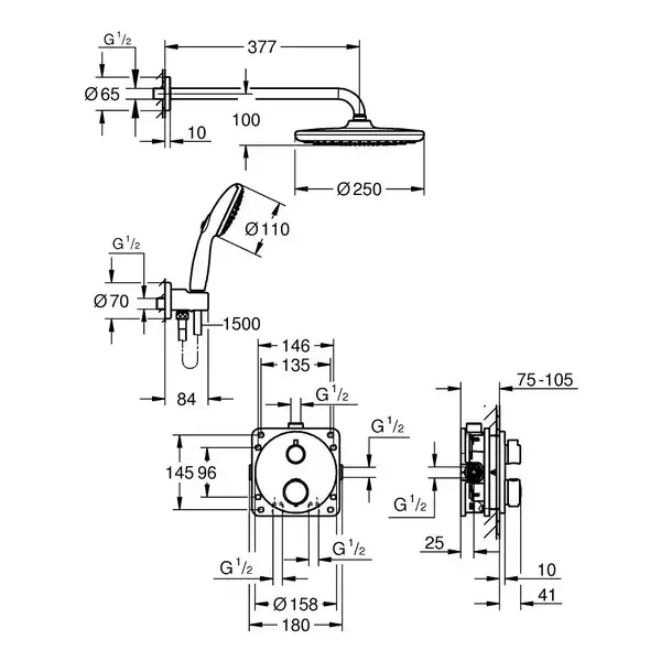 Grohe Precision Душевая система, черный мат (348832430)