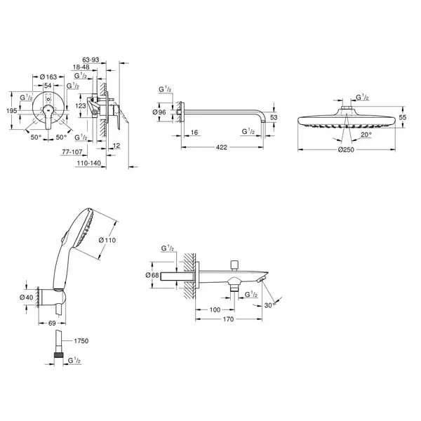 Grohe Start Душевая система, хром (ua202803r3)