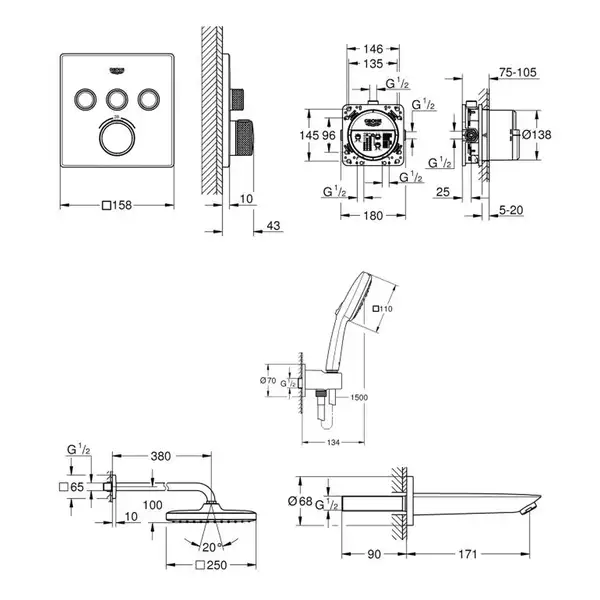 Grohe SmartControl Душевая система, хром (ua26415sc6)