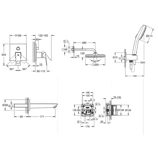 Grohe Eurocube душевая система, хром (ua26417sc0)