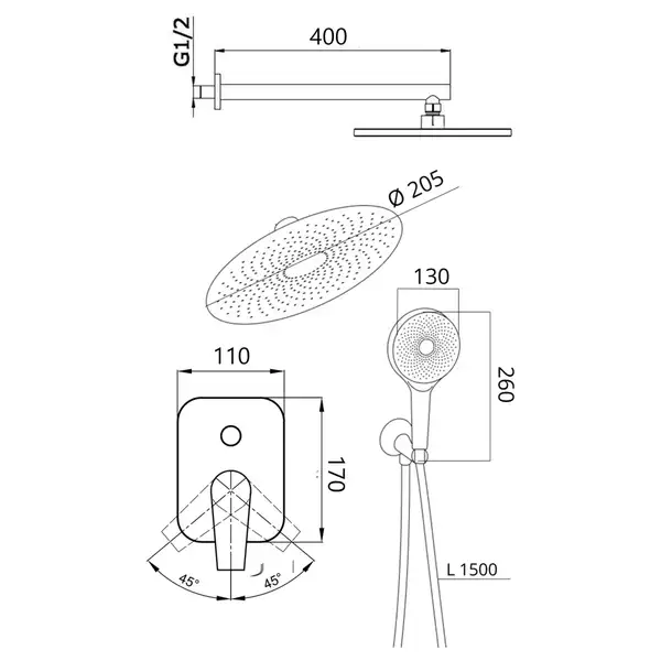 Qtap Slavonice душевая, чёрная PVD (QTSLA113GMB45899)