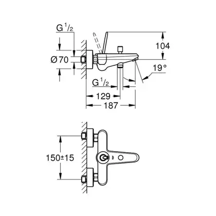 Смеситель для ванны, однорычажный, внешний монтаж Grohe Eurodisc Joy (23431LS0) фото 2 Aquada.com.ua