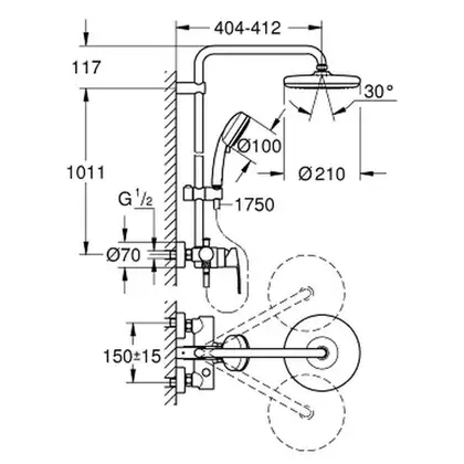 GROHE Душевая система с однорычажным смесителем настенного монтажа Tempesta Cosmopolitan System 210  (26224001) фото 2 Aquada.com.ua