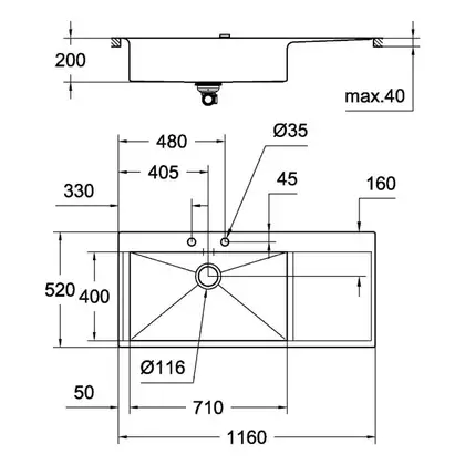 GROHE Мийка для кухні 1160 x 520 мм, 1 чаша, матова, в рівень зі стільницею (31581SD0) (31581SD0) фото 2 Aquada.com.ua GROHE Мийка для кухні 1160 x 520 мм, 1 чаша, матова, в рівень зі стільницею (31581SD0) (31581SD0) фото 2 Aquada.com.ua