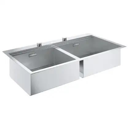 GROHE Мийка для кухні 1024 x 560 мм, 2 чаши, матова, в рівень зі стільницею (31585SD0) (31585SD0) фото 1 Aquada.com.ua