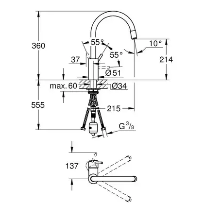 Смеситель для кухни Grohe Concetto (цвет - сталь) (32663DC3) фото 2 Aquada.com.ua