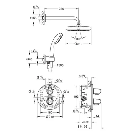 GROHE Душовий комплект із системою Tempesta 210 Grohtherm 1000  (34614001) фото 2 Aquada.com.ua