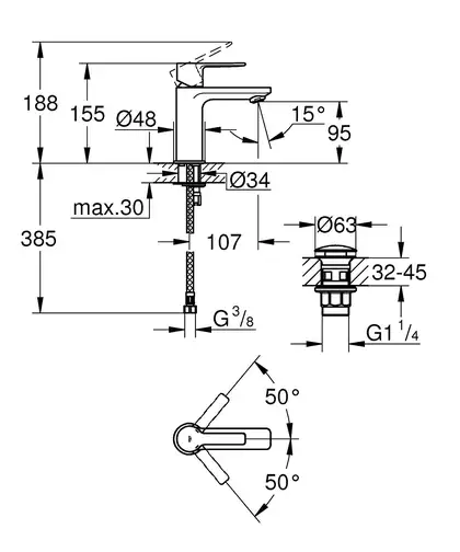 Смеситель однорычажный для раковины Grohe Lineare DN 15 XS-Size (цвет - хром) без донного клапана (23791001) фото 2 Aquada.com.ua