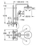GROHE Душова система з термостатом для настінного монтажу New Tempesta Cosmopolitan 210 (27922001) фото 6 Aquada.com.ua