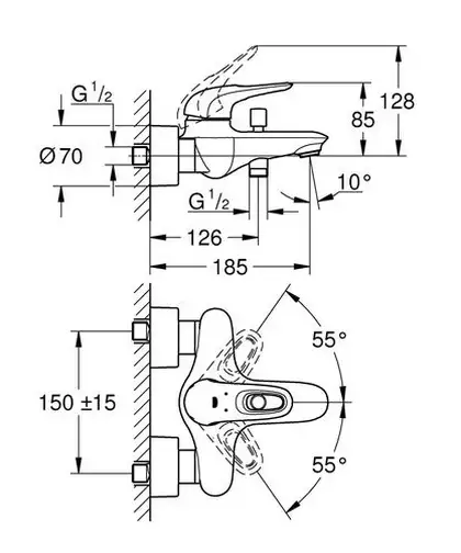 Смеситель для ванны Grohe Eurostyle (цвет - хром) (33591003) фото 3 Aquada.com.ua
