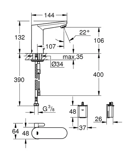 GROHE Смеситель для раковины, инфракрасный со смешиванием Eurosmart Cosmopolitan E (36327001) фото 8 Aquada.com.ua