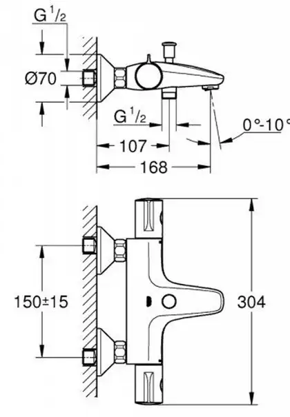 Смеситель термостатический для ванны Grohe Grohtherm 800 DN 15 (цвет - хром) (34576000) фото 2 Aquada.com.ua
