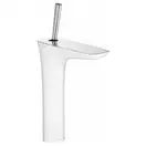 Смеситель для раковины, однорычажный Hansgrohe PuraVida (цвет - хром/белый), с донным клапаном Push-Open (15081400) фото 1 Aquada.com.ua