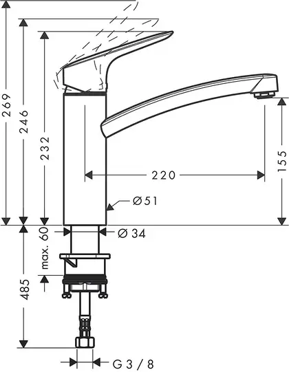 HANSGROHE Смеситель для кухни, однорычажный (steel optic) MySport M (13861800) фото 2 Aquada.com.ua