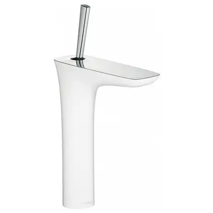 Смеситель для раковины, однорычажный Hansgrohe PuraVida (цвет - хром/белый), с донным клапаном Push-Open (15081400) фото 1 Aquada.com.ua