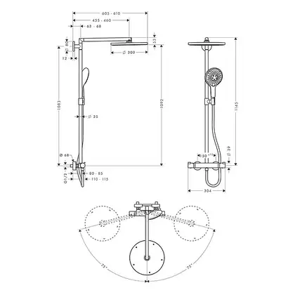 Душевая система с термостатом Hansgrohe Raindance S Showerpipe 300 1jet (цвет - хром) (27114000) фото 2 Aquada.com.ua