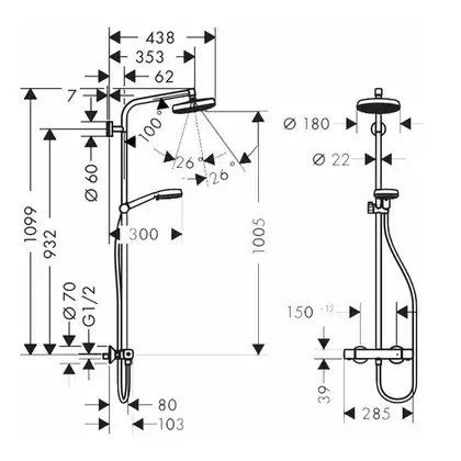 HANSGROHE Душевая система с термостатом Crometta 160 Showerpipe (27264400) фото 2 Aquada.com.ua