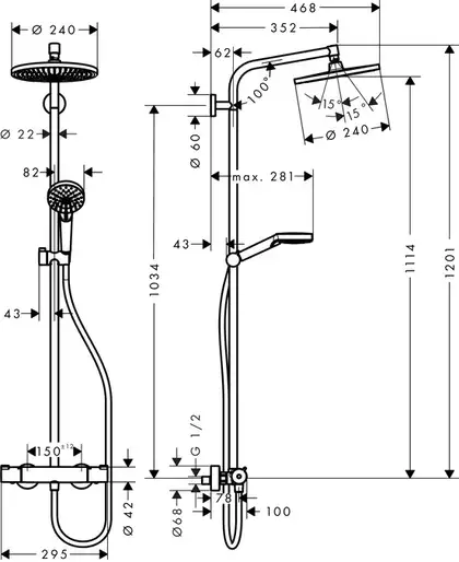 HANSGROHE Hansgrohe Душевая система c термостатом, хром Crometta S 240 1jet Showerpipe (27267000) фото 2 Aquada.com.ua