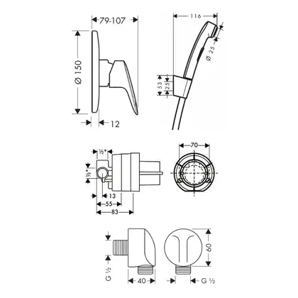 HANSGROHE  Набор скрытого монтажа с гигиенической лейкой Logis  (3А101219) фото 2 Aquada.com.ua