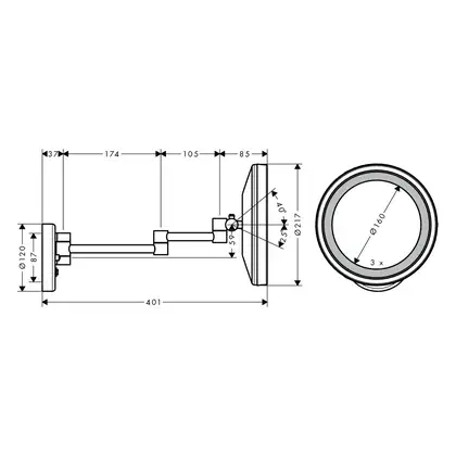 HANSGROHE Зеркало косметическое, с LED подсветкой, хром Logis (73560000) фото 2 Aquada.com.ua
