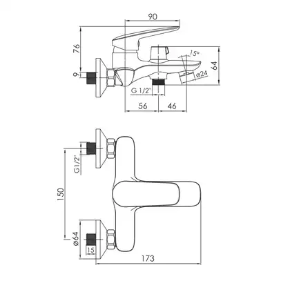 IMPRESE PRAHA new смеситель для ванны, «флажковое» переключение, хром, 35 мм (11030 new) фото 2 Aquada.com.ua