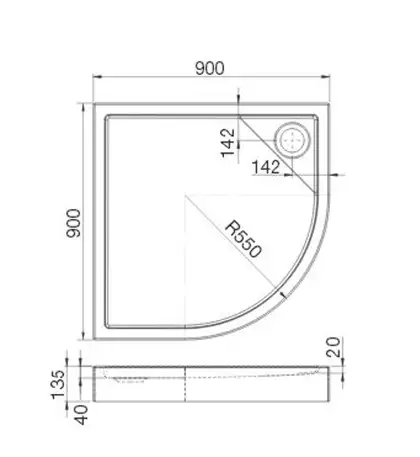 ROCA MALAGA Rondo Compact поддон полукруглый 90*90 с интегрированной панелью выс.13,5 см, с сифоном (A276260000) фото 3 Aquada.com.ua