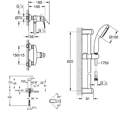 Grohe Комплект смесителей BauFlow 3 в 1 для душа (121630S) (121630S) фото 2 Aquada.com.ua
