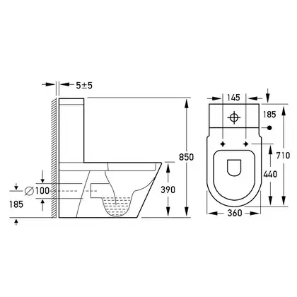 VOLLE NEMO компакт 71*36*85см безободковый напольный гор. выпуск Rimless, нижний подвод,бачок 3/4,5 л, сиденье твердое Slim slow-closing (13-17-377) фото 2 Aquada.com.ua