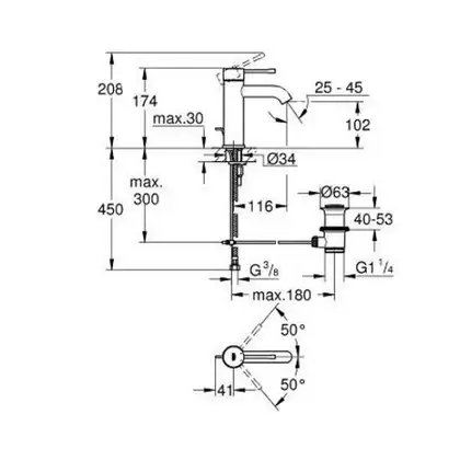Смеситель для раковины Grohe Essence DN 15 (цвет - золото), с донным клапаном (23589GL1) фото 2 Aquada.com.ua