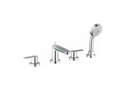 Смеситель на борт ванны Grohe Bau Edge (цвет - хром), с душевым гарнитуром (2512000A) фото 1 Aquada.com.ua