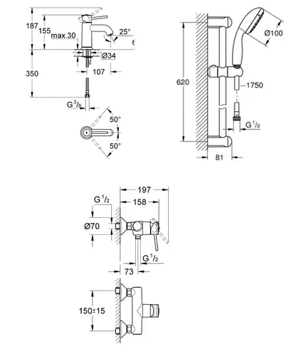 GROHE BauClassic Комплект змішувачів для душу з душовим гарнітуром (123867S) фото 2 Aquada.com.ua