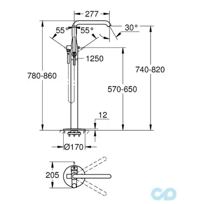 Смеситель для ванны напольного монтажа Grohe Essence (цвет - хром), с душевым гарнитуром (23491001) фото 8 Aquada.com.ua